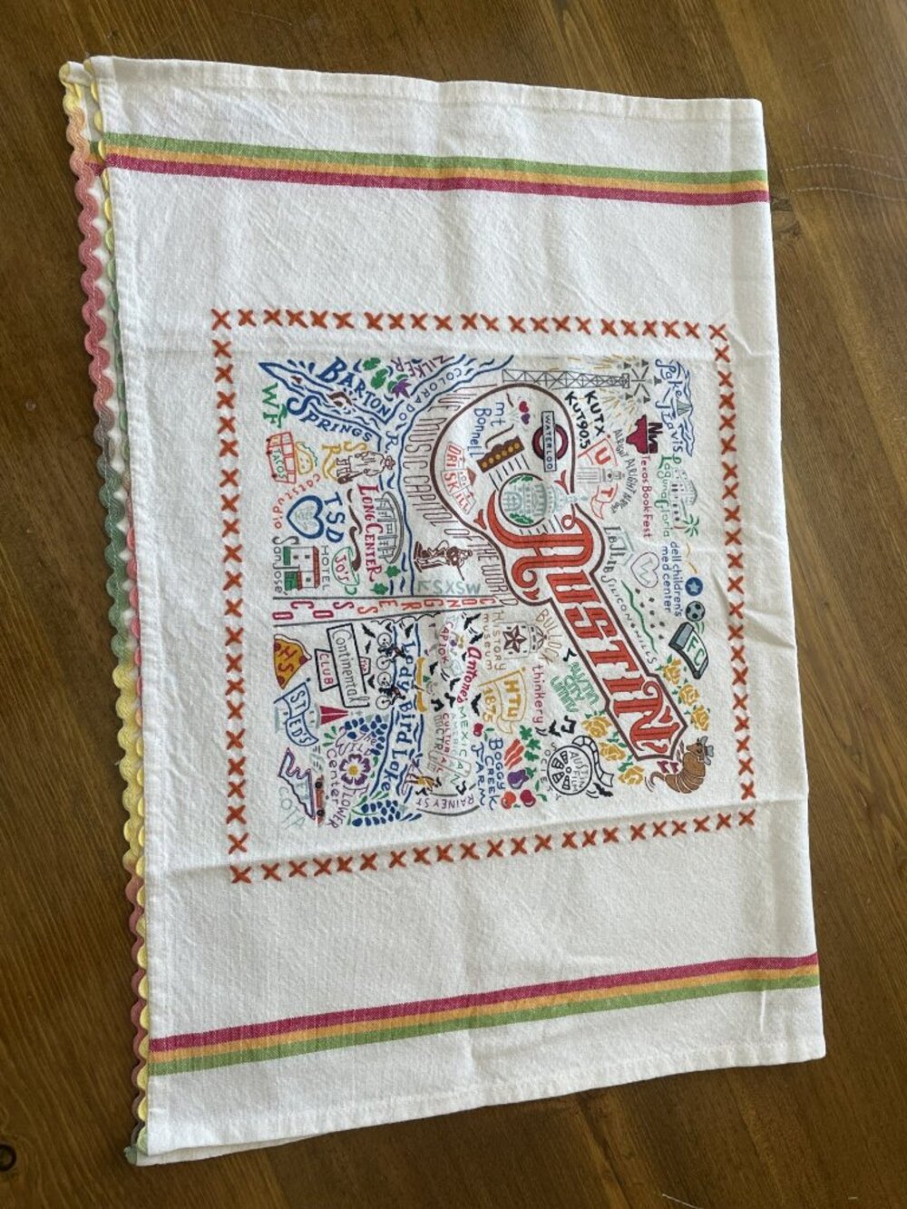 Austin dish, hand, bar towel catstudio, rick rack edge, embroidery, cotton  NEW